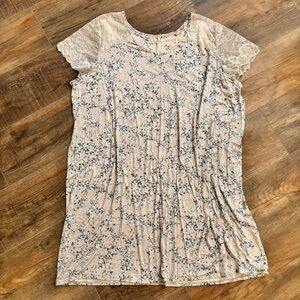 Charter Club Intimates Women's 3X Gray Blue Ditsy Floral Nightgown Lace Lounge